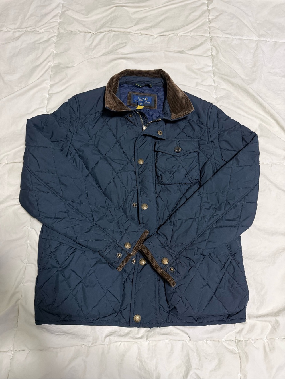 Polo by Ralph Lauren Navy Quilted Jacket with Brown Cord Collar